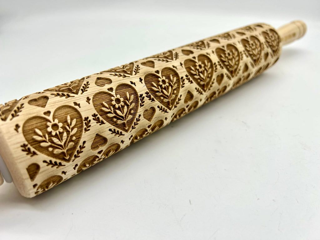 Intricate Hearts Rolling Pin  Cookie & Pottery Designs