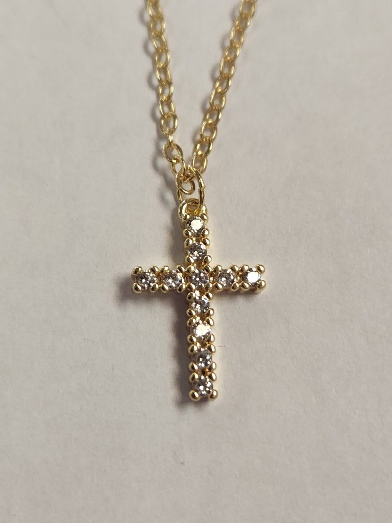 14k Gold Plated Crystal Cross Necklace