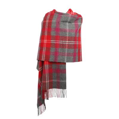 Scottish Tartan Lambswool Stole - Bright Red/Grey Check