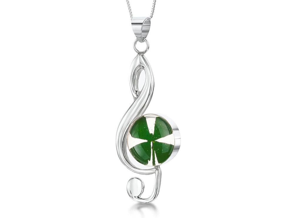 SV Treble Clef Four leaf clover necklace