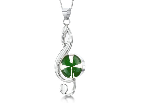 SV Treble Clef Four leaf clover necklace