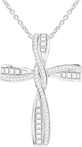 18k White Gold Plate w/ Crystal Cross Necklace
