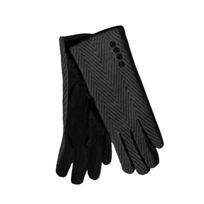 Heritage Super Soft Herringbone Button Glove Black
