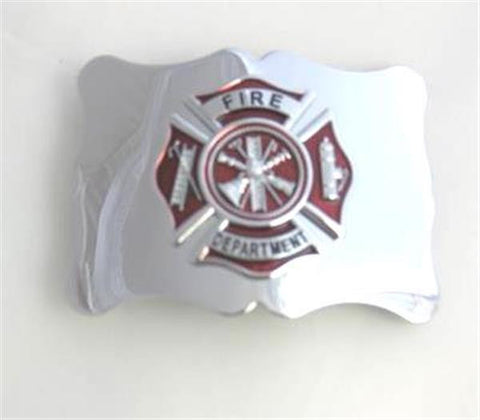 Red Fire Department Badge Buckle