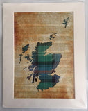 Scotland Map on Plain Background Or Declaration Of Arbroath with Tartan behind