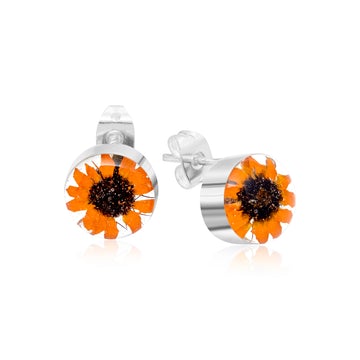 SV-Silver stud earrings, Round Sunflower