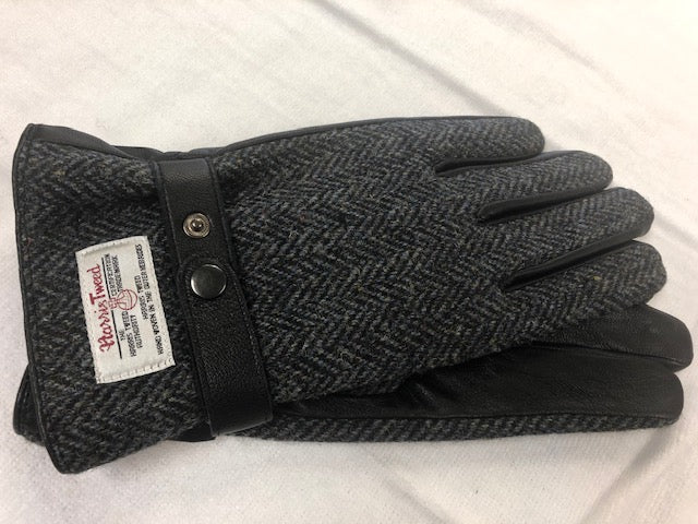 Harris Tweed Men's Black Leather Gloves ( )