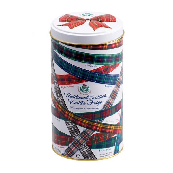 Scottish Tartan Ribbon Vanilla Fudge 170g Tin